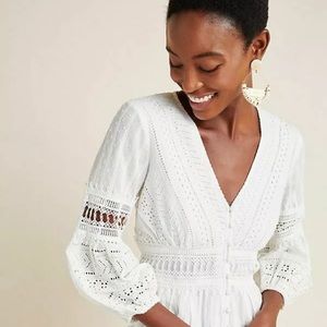 NWT, Anthropologie, White Ebba Eyelet Midi Dress